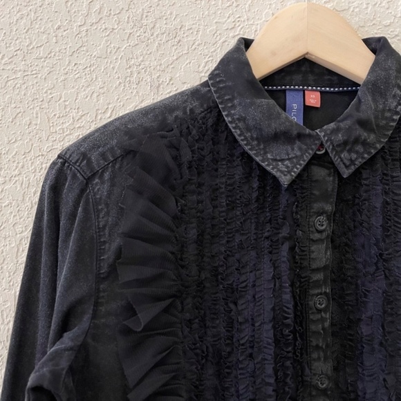 Pilcro Tulle Shirt Button Up Whimsigoth Fairy Dark Academia Witchycore Black XS - Picture 8 of 15